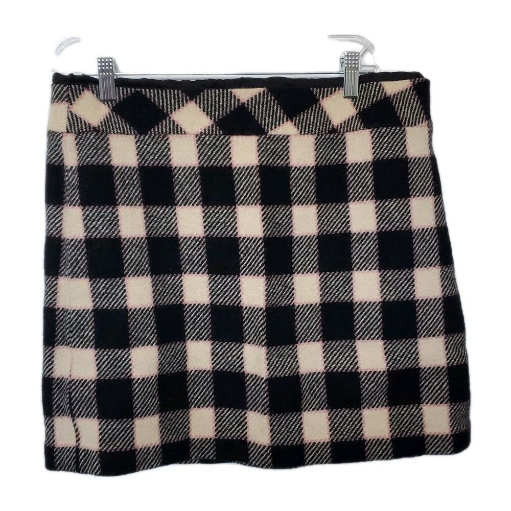 LOFT Sz 14 Plaid Wool Mini Skirt Academia Preppy Rush Black Pink Cute Old Money